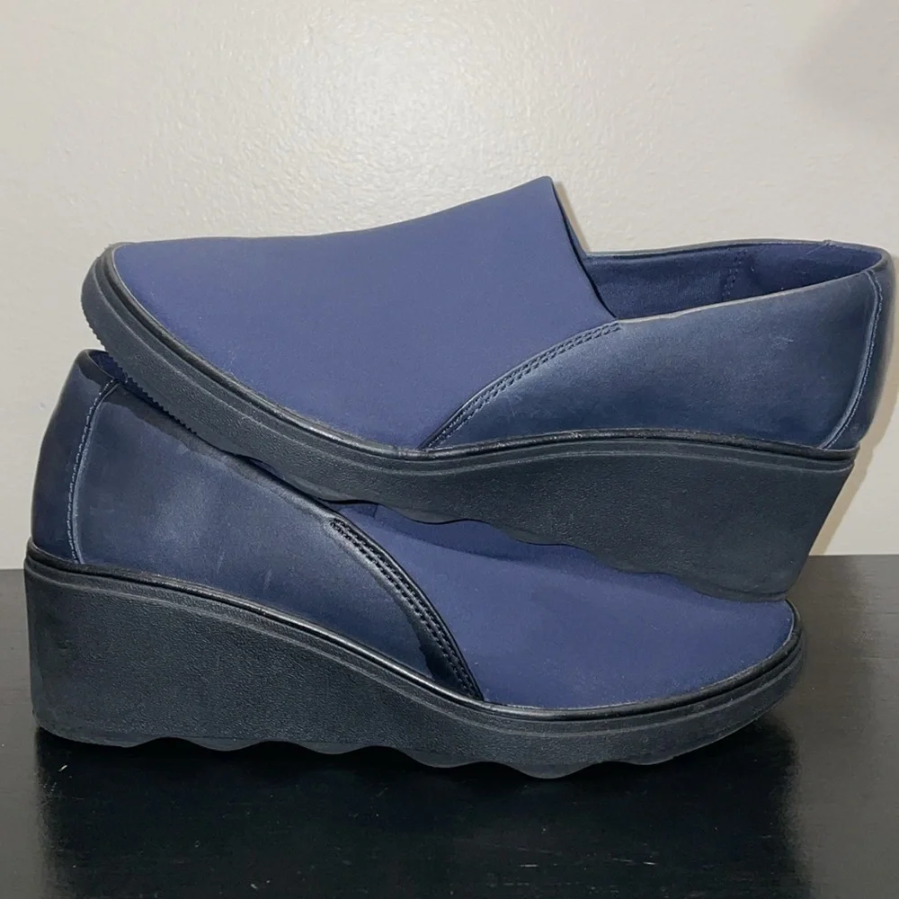 Clarks Women's Mazy Seabury Loafer, Navy Leather/Stretch Combi,‎ Size 8